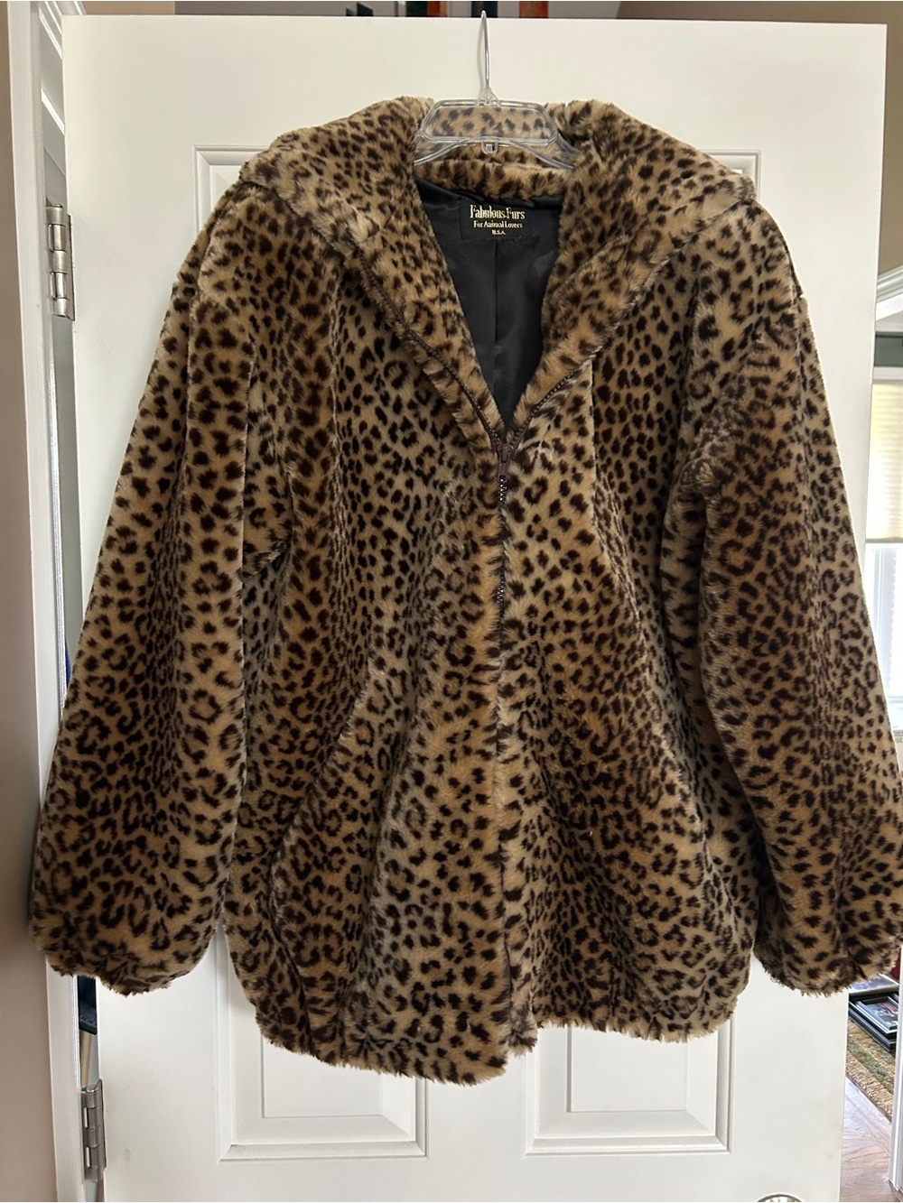 Donna Salyers’ Fabulous Furs Faux Leopard Fur Hooded Bomber Jacket